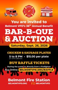 Belmont VFD BBQ and Auction fundraiser poster for 2026