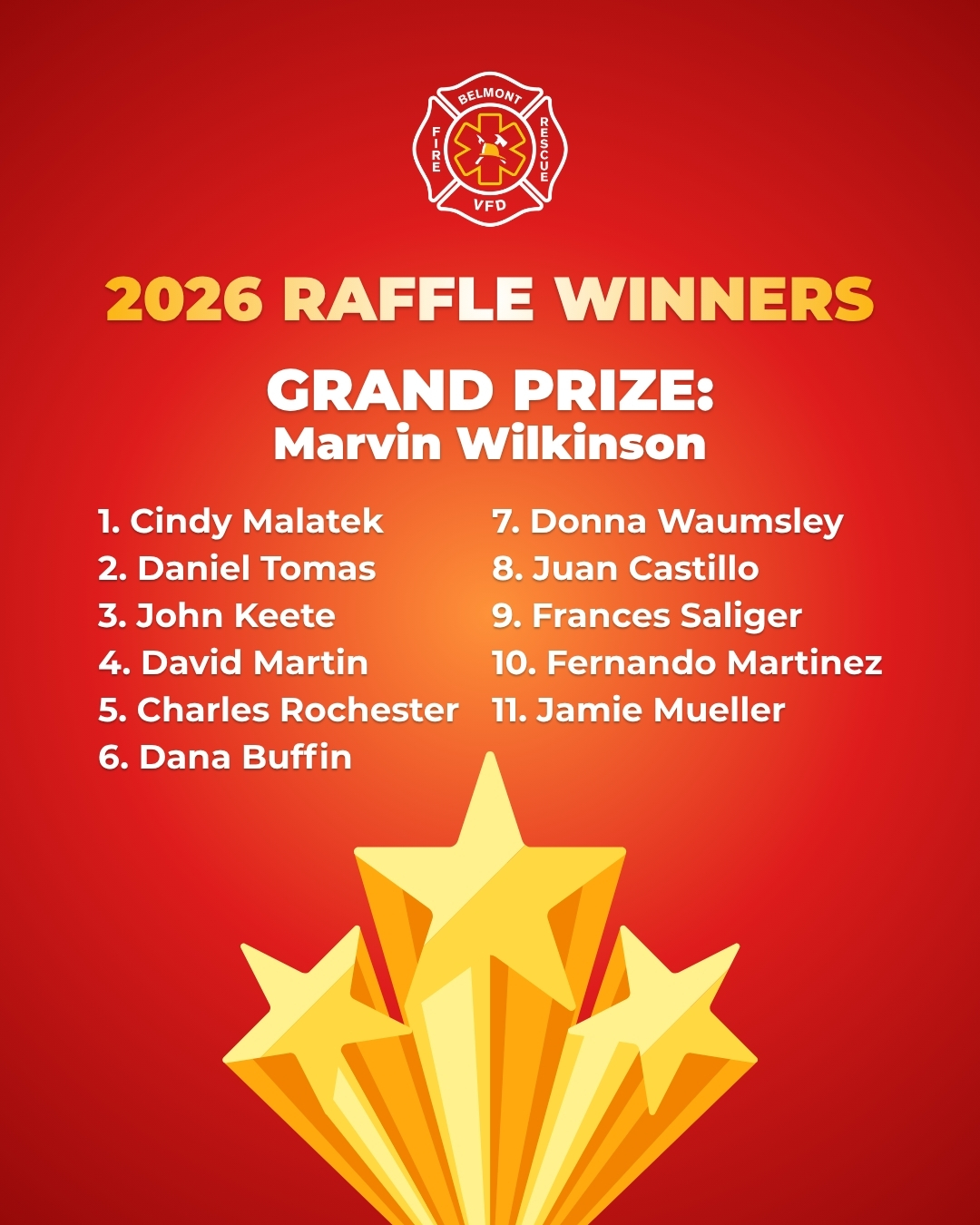 Belmont VFD 2026 Raffle Winners